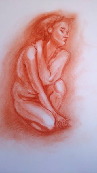 La emoción de un abrazo. Boceto en sanguina realizado por Jose Manuel Gallego Garcia. Todos los derechos reservados.