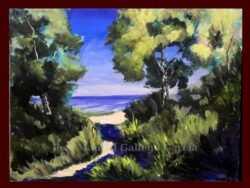 Paisaje de una playa escondida cuadro al óleo de 30x40 cm en lienzo sobre tablilla